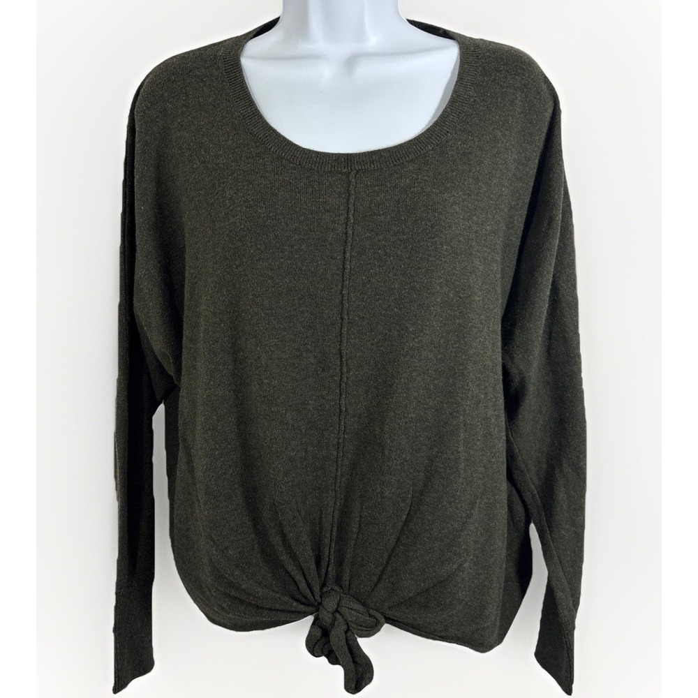 Style‎ & Co Tie Knot Batwing Sweater Sz M Dk Green Cozy Comfort Chic Minimalist